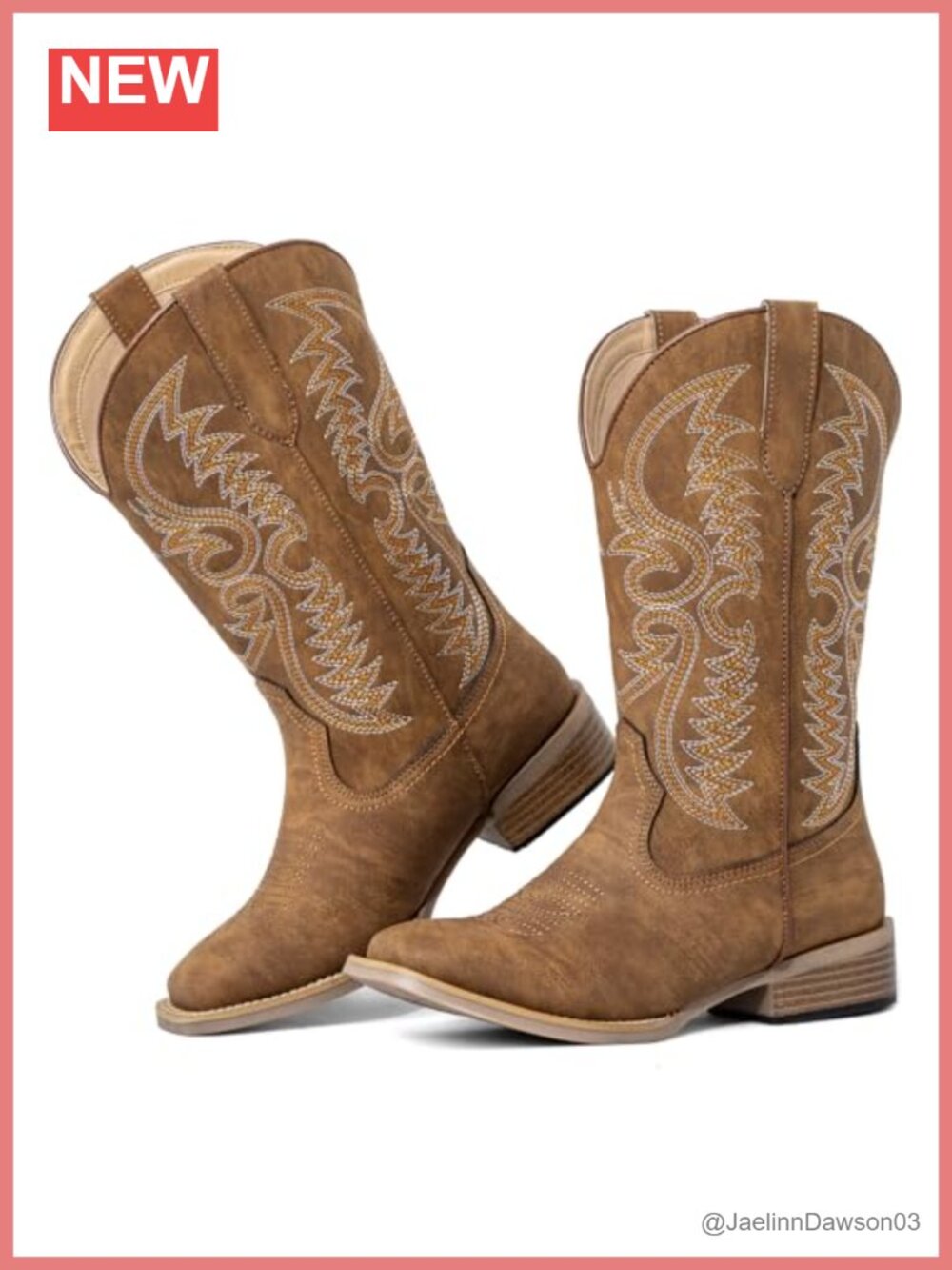Extra Wide Calf Cowboy Boots Faux Leather Square Toe Mid-Calf Western Boots